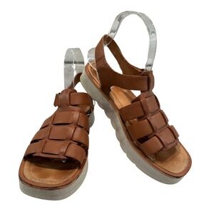Madewell Woven Leather Platform Sandals Tan Brown The Fisherman Women's Size 7.5
